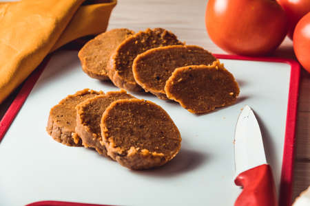 Vegan food ready to cook. Seitan is similar to meat but veganの写真素材