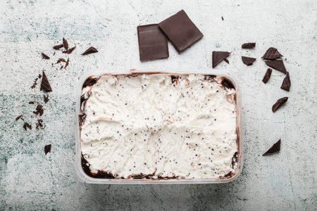 Homemade Ice Cream With Chocolate Chips. Refreshing Dessert For Gourmets. Stracciatella.の写真素材