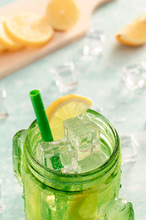 Fresh lemonade in jar ready to drinkの写真素材