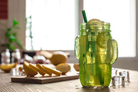 Fresh lemonade in jar ready to drinkの写真素材