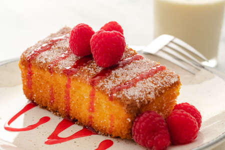 Piece of homemade sponge cakeの写真素材