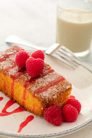 Piece of homemade sponge cakeの写真素材