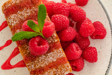 Piece of homemade sponge cakeの写真素材