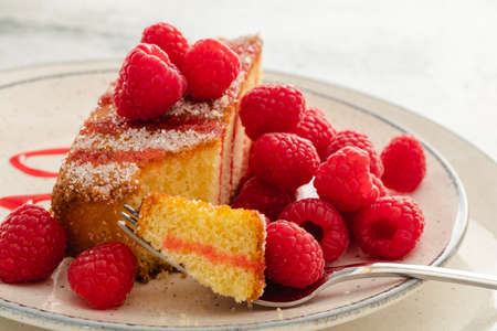 Piece of homemade sponge cakeの写真素材