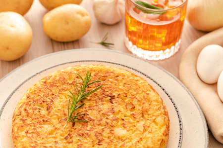 Spanish omelette with potatoes and onion, typical Spanish cuisine. Tortilla espanola.の写真素材