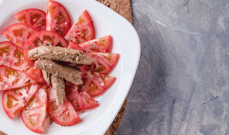 Seasoned tomato with melva ready to eat. Spanish restaurant dishの写真素材