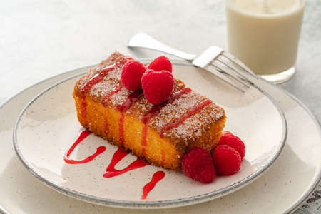 Piece of homemade sponge cakeの写真素材