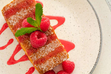 Piece of homemade sponge cakeの写真素材