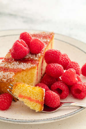 Piece of homemade sponge cakeの写真素材