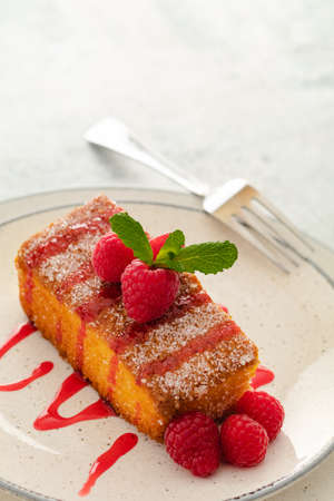 Piece of homemade sponge cakeの写真素材