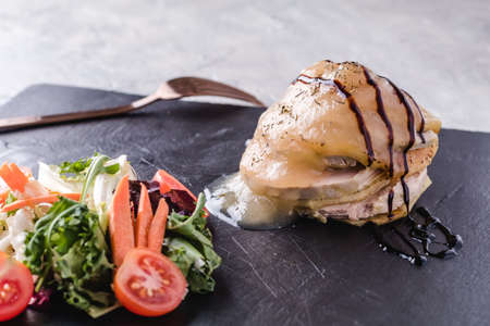 Foie gras with pineapple and sauceの写真素材