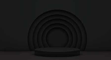Podium for product presentation with yellow circles, 3d render backgroundの写真素材