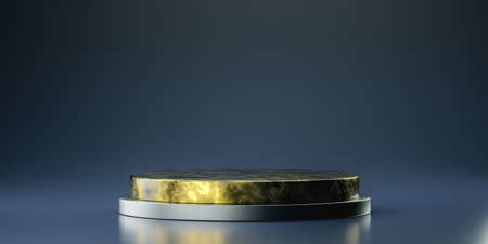 Black and gold marble cylinder shape of product display, Podium, Pedestal, Stand, 3D Renderingの写真素材