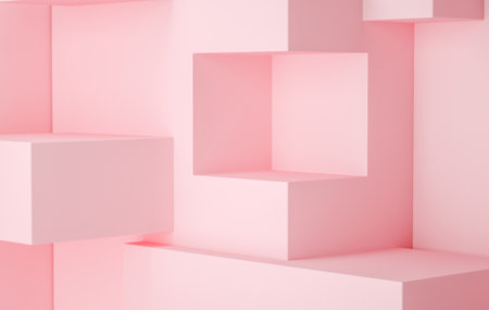 3d rendering stage display background, pink colorの写真素材