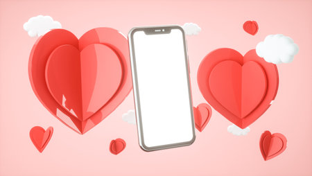 Smartphone mockup with valentine concept. Love, wedding, mothers day, invitation. 3d renderの写真素材