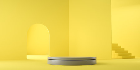 Color of the 2021 year. Abstract yellow and grey empty geometric 3d renderの写真素材