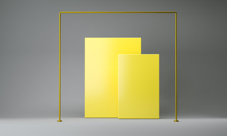 Color of the 2021 year. Abstract yellow and grey empty geometric 3d renderの写真素材