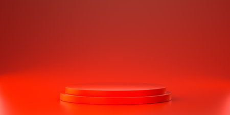 Red platform for showing product. 3d renderの写真素材