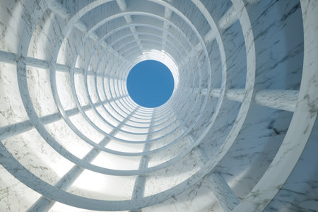 3D Illustration. Low angle view of modern marble building. Architecture concept.の写真素材