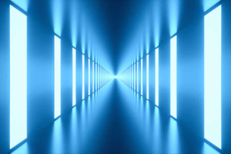 3D Illustration. Tunnel with bright lights on the laterals. Futuristic concept.の写真素材