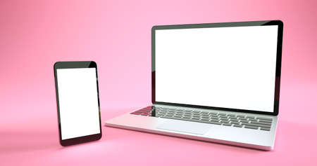 Full screen smartphone and laptop mockup design. Digital device setの写真素材