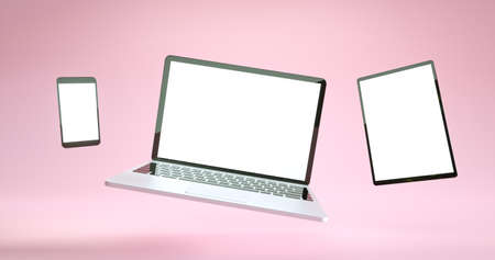 Full screen smartphone, tablet and laptop mockup design. Digital device setの写真素材