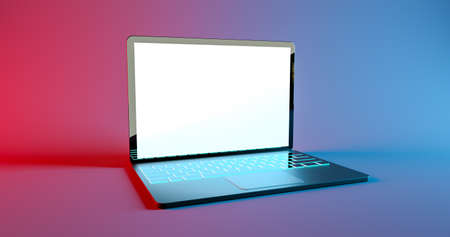 Mockup gaming laptop with color led keyboard glow. 3d renderの写真素材