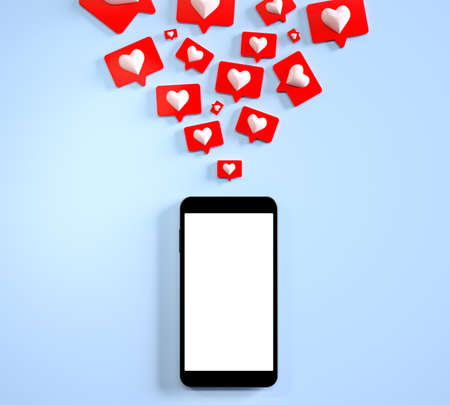 Mobile phone mockup blank screen with many social media like notifications. 3D renderの写真素材