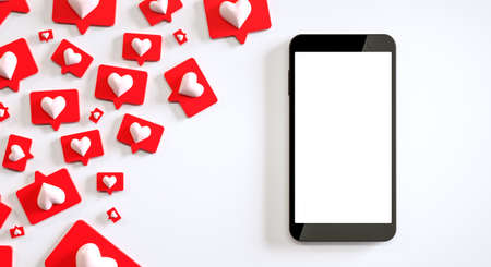 Mobile phone mockup blank screen with many social media like notifications. 3D renderの写真素材