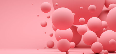 3D Illustration. Abstract background with pink spheres with different sizes. Modern background...