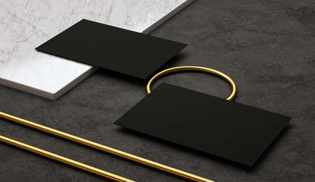 3d render. Presentation of two elegant black business cards. Business card design templateの写真素材