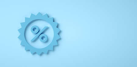 Percentage icon on blue background with copy space. Sales concept. 3d renderの写真素材