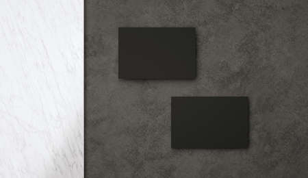 3d illustration. Two modern black business cards mockup. Elegant template for branding identity.の写真素材