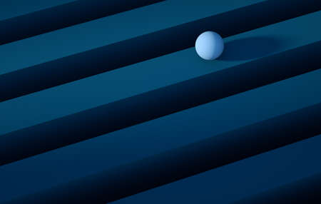 3D Illustration. Geometric blue sphere rolling over a blue stripe. Abstract background concept.の写真素材
