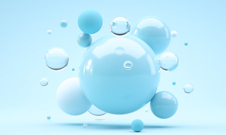 3D Illustration. Shiny balls with different size on pink color background.の写真素材