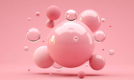 3D Illustration. Shiny balls with different size on pink color background. Abstract background concept.の写真素材