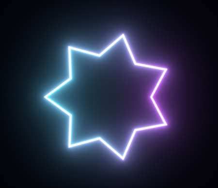 Shiny neon star frame, light geometric shapes. 3d renderの写真素材