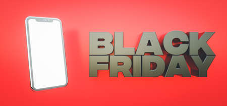 3d render. Banner for Black Friday sale with a smartphone with a blank screenの写真素材