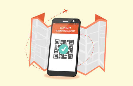 illustration covid passport for travel. QR code for verification of immunization after vaccination with covid vaccineの写真素材