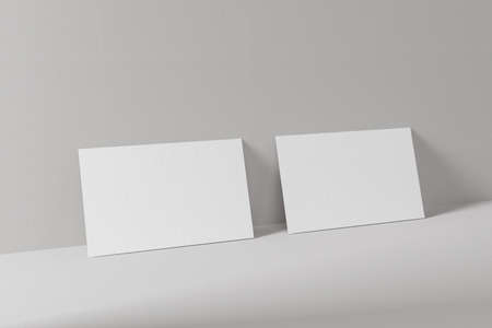 3D Illustration. Two blank business cards mockup. Template design for branding identity. Business concept.の写真素材