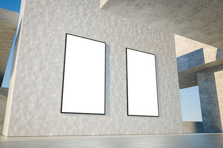 3D render. Mockup of two vertical blank advertising screens. Ad and promotion concept, easy to editの写真素材