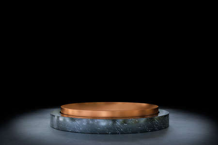 Black marble stand with golden details for product presentation. 3d renderの写真素材