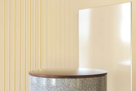 3d render. Empty podium on an beige background. For product presentation.の写真素材