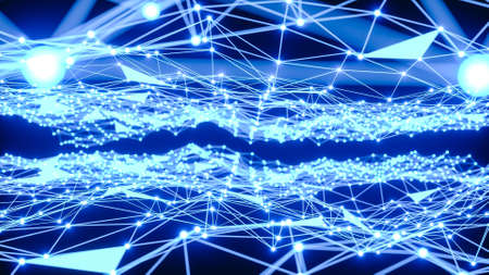 3D render. Digital abstract background with connected dots and lines. Digital plexusの写真素材