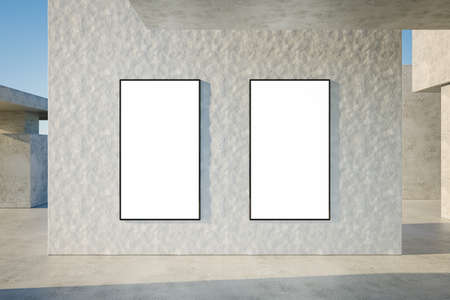 3D Illustration. Mockup of two vertical blank advertising posters or screensの写真素材
