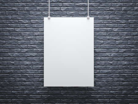 3D illustration. Mockup of a blank poster hanging on a wallの写真素材
