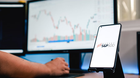Granada, Spain; June 4, 2022: SP 500 logo on phone screen stock image with a graphic