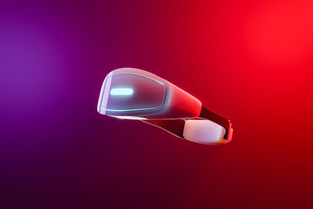Virtual Reality glasses on an neon background. 3d renderの写真素材