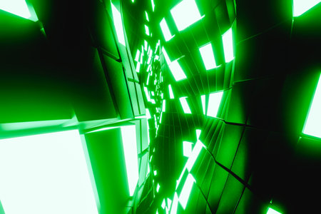 3D illustration. Abstract grid technology background with glowing lights