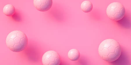 Pink Soccer balls and pink background with copy space. 3D renderingの写真素材